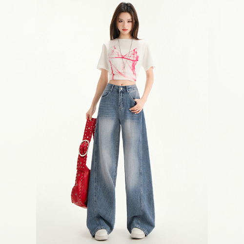 ◈[당일발송] 빈티지 블루 워싱 와이드 데님