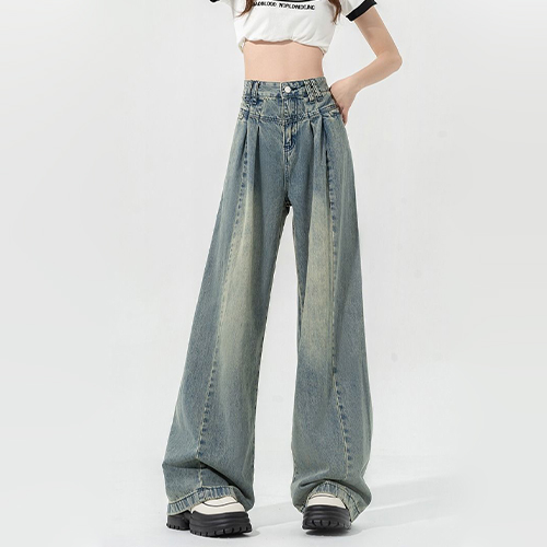 ◈[당일발송] 유니크 핀턱 워싱 데님 팬츠