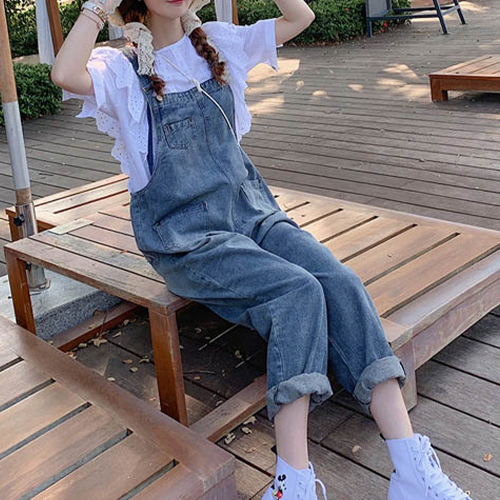 베이직 포켓 데님 멜빵 팬츠