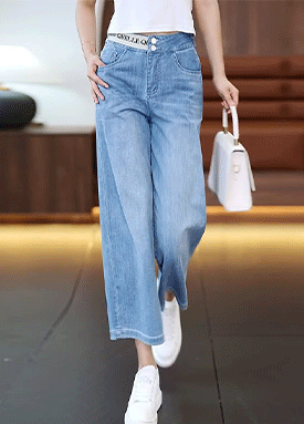 투버튼 일자핏 7부 데님 팬츠