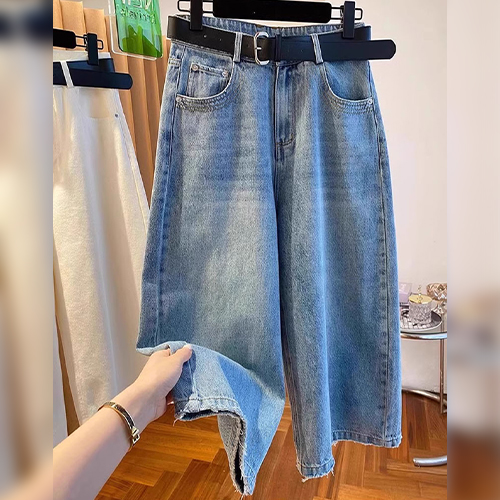 ◈[당일발송] 7부 워싱 와이드 데님 팬츠