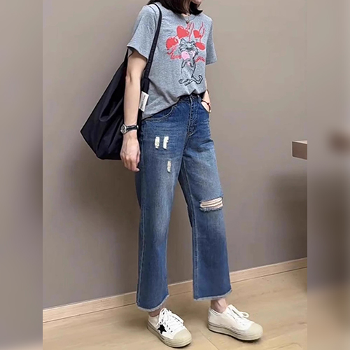 ◈[당일발송] 데일리 컷오프 데미지 데님팬츠