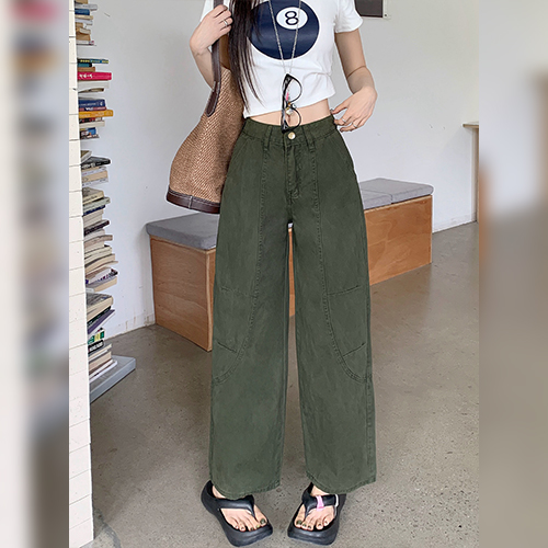 카키 와이드 꾸안꾸 데님 팬츠