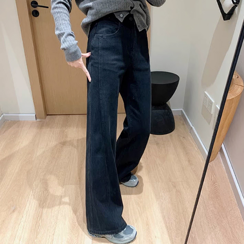 기모 안감 사이드 절개 세미 데님 팬츠