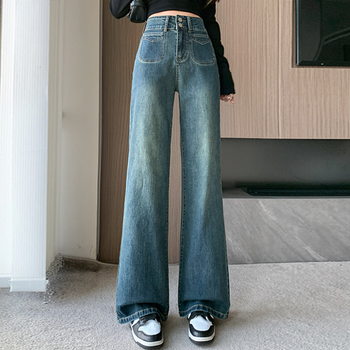 기모 와이드 더블버튼 데님 팬츠