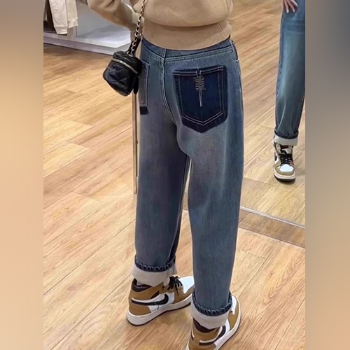 기모 안감 배색 포켓 데님 팬츠