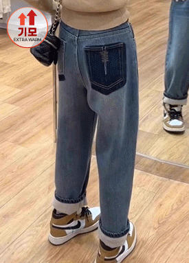 기모 안감 배색 포켓 데님 팬츠