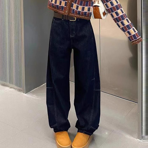 기모 스티치 라인 워싱 와이드 데님 팬츠