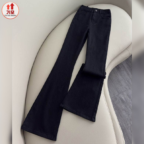 베이직 기모 블랙 부츠컷 코튼 팬츠