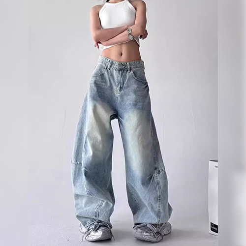 스트릿 워싱 컷라인 와이드 데님