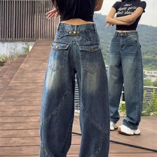 유니크 백버튼 워싱 데님 팬츠