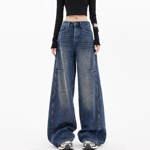 유니크 절개 롱 와이드 데님