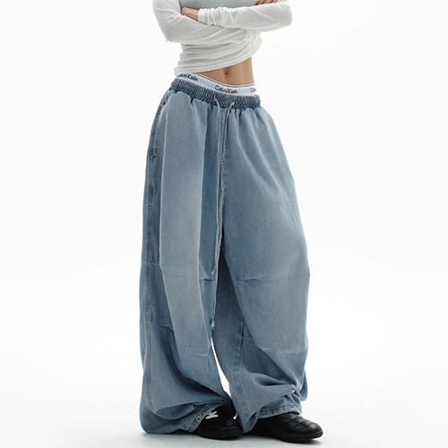 빅와이드 스트릿 밴딩 데님 팬츠