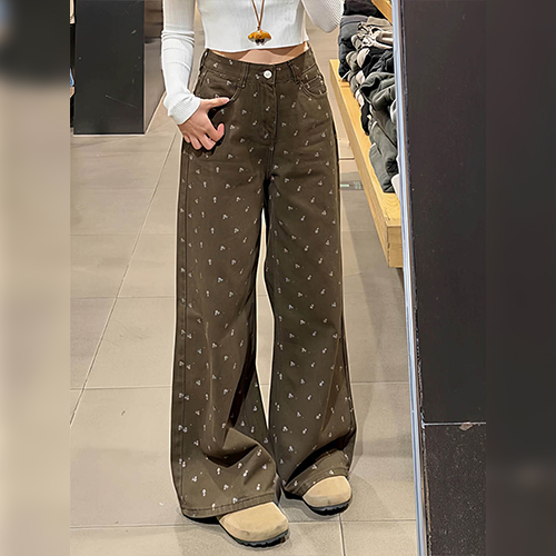 레트로 플라워 와이드 면팬츠