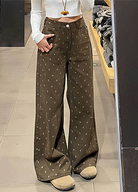 레트로 플라워 와이드 면팬츠