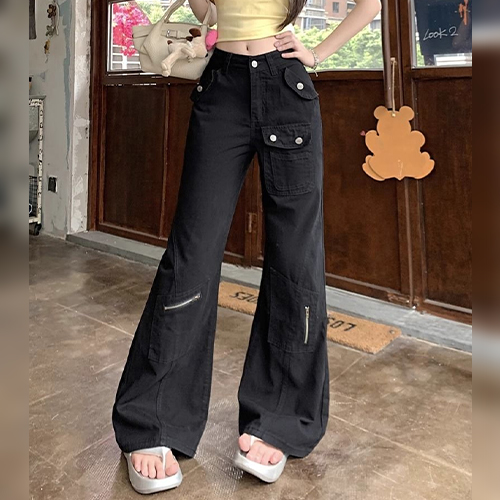 트렌디 부츠컷 블랙 카고 팬츠