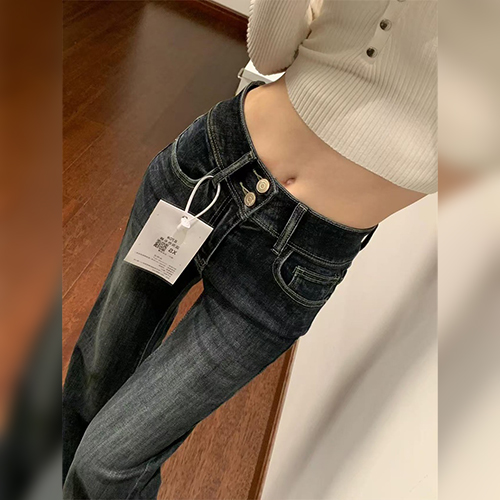 투버튼 하이웨스트 딥워싱 부츠컷 데님