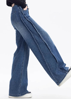 유니크 사이드 컷라인 와이드 데님
