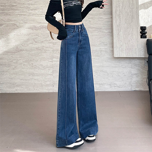 투버튼 컷라인 블루 와이드 데님