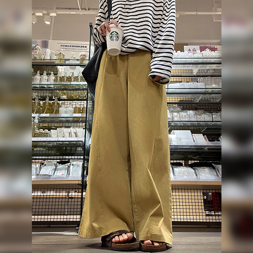 클린 원핀턱 롱 와이드 코튼 팬츠