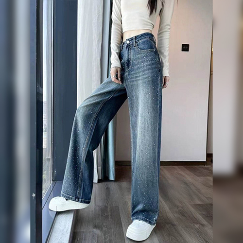 스파클 큐빅 와이드 데님 팬츠