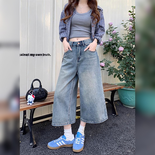 데일리 에센셜 7부 크롭 와이드 데님