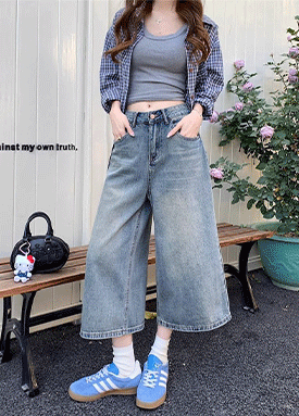 데일리 에센셜 7부 크롭 와이드 데님