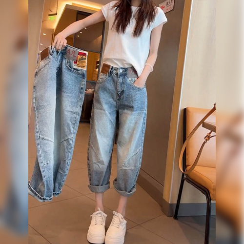 빈티지 패치 포인트 7부 데님 팬츠