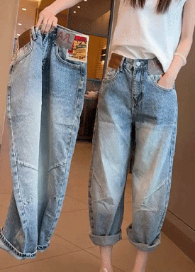 빈티지 패치 포인트 7부 데님 팬츠