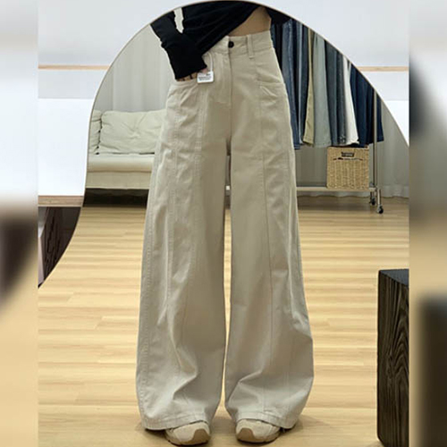 [당일발송]베이직 더블 컷라인 와이드 면바지