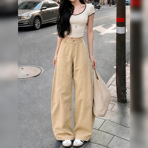 라운드 와이드 롱 코튼 팬츠