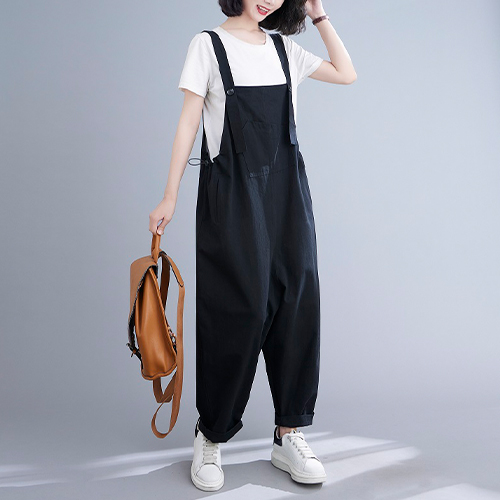 루즈핏 스트링 데일리 멜빵 팬츠