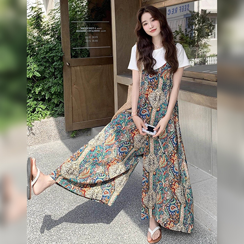◈[당일발송] 보헤미안 페이즐리 와이드 점프수트
