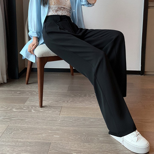 [당일발송]투버튼 허리밴딩 플리츠 팬츠