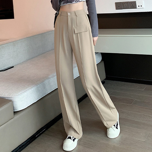 ◈[당일발송] 스트라이프 버튼 허리밴딩 롱슬렉스