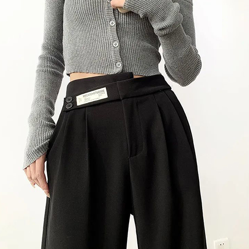 ◈[당일발송] 투버튼 와펜 핀턱 롱 팬츠