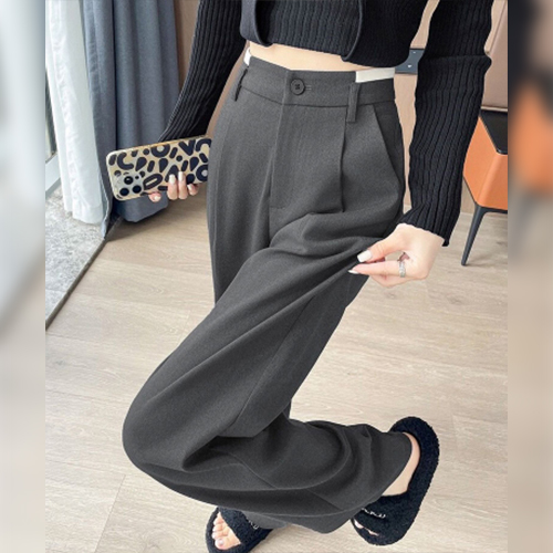 심플 와이드 모직 롱 슬랙스