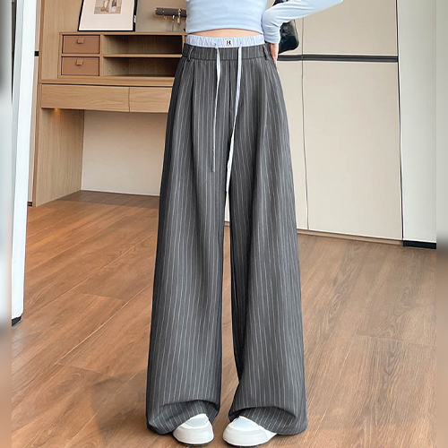 유니크 배색 스트라이프 와이드 슬랙스