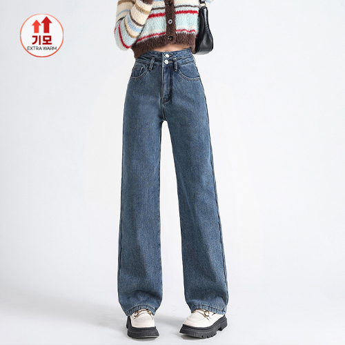 ◈[당일발송] 투버튼 하이웨스트 기모 데님 팬츠