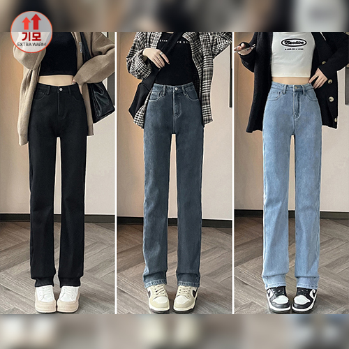 기모 롱 일자핏 데님팬츠