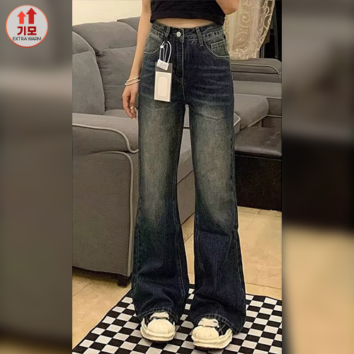 슬림핏 롱부츠컷 기모 데님 팬츠