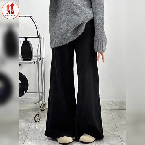 기모안감 심플 블랙 와이드 롱 데님