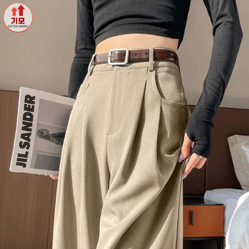 모던 롱 와이드 기모 핀턱 슬랙스&벨트 SET