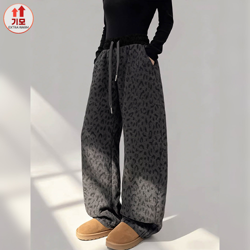 ★월요특가 자정마감 50%★레오파드 밍크기모 와이드 팬츠