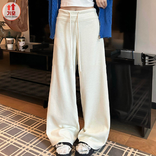 ◈[당일발송] 데일리 심플 기모 와이드 밴딩 팬츠