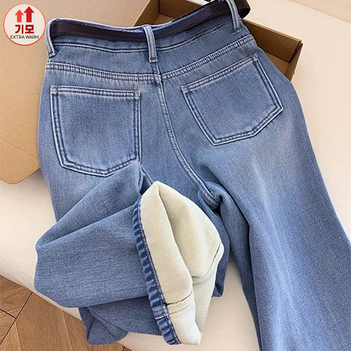겨울 기모 세미와이드 데님 팬츠