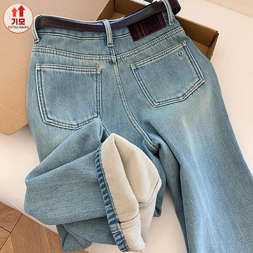 양털기모 연청 데님 팬츠
