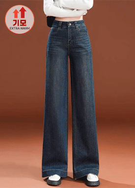 기모 스트레이트 워싱 와이드 데님