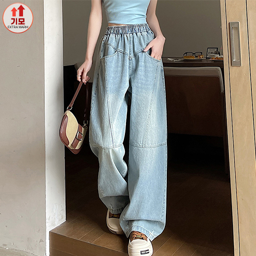 기모 유니크 절개라인 밴딩 데님