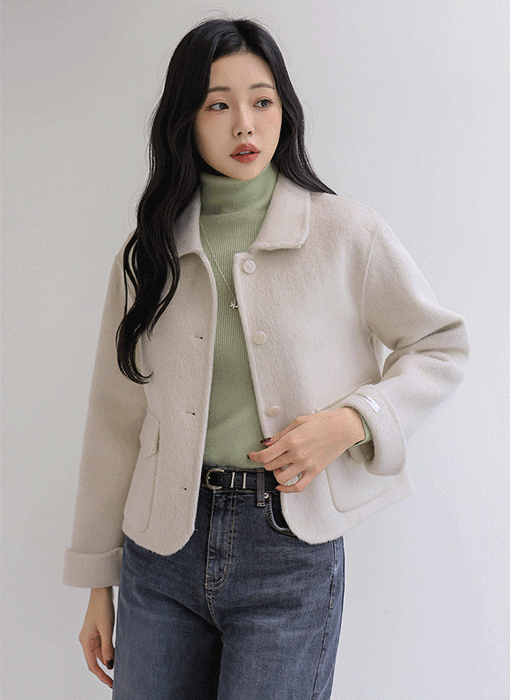 [Theonme] 퓨이델 울100 롤업소매 세미크롭 핸드메이드 자켓